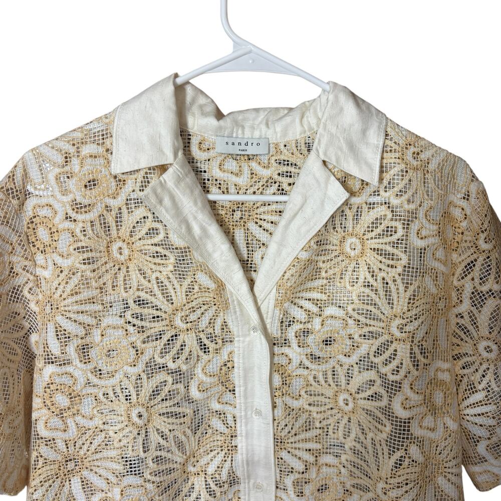 Sandro Paris Amarine Shirt Ivory Crochet Lace Blouse EU 3 - Picture 8 of 16